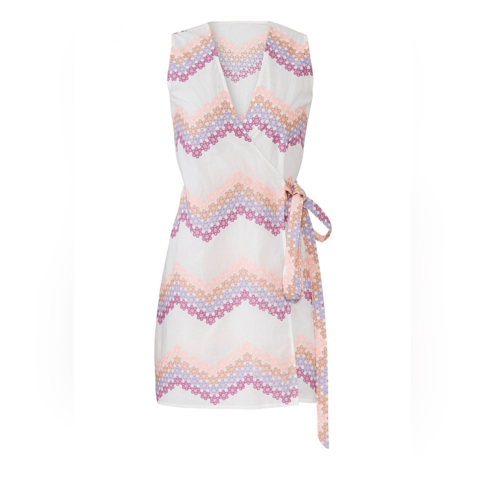 Miguelina Ali Wrap dress 100% cotton Chevron floral embroidery colorful summer